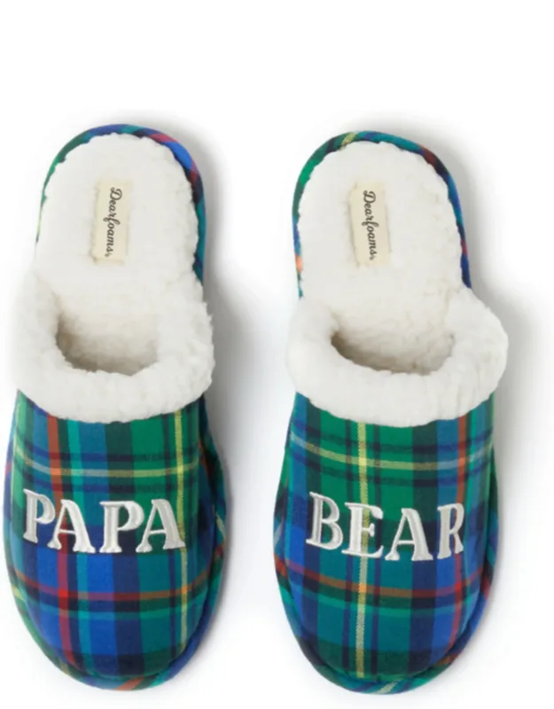 Papa Bear Plaid Scuff Slippers