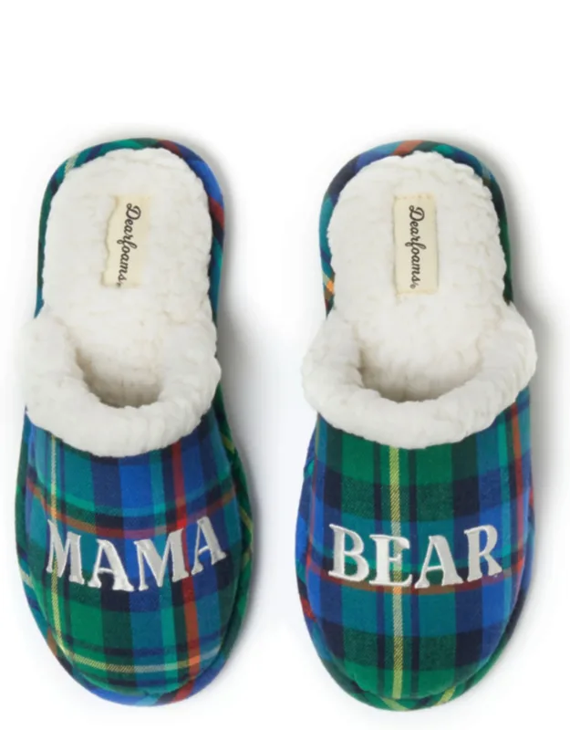 Mama Bear Plaid Scuff Slippers
