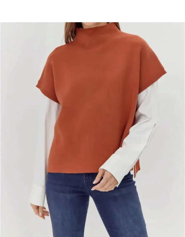 Everything Is Good Sweater In Copper With Short Dolman Sleeves And Mock Neck