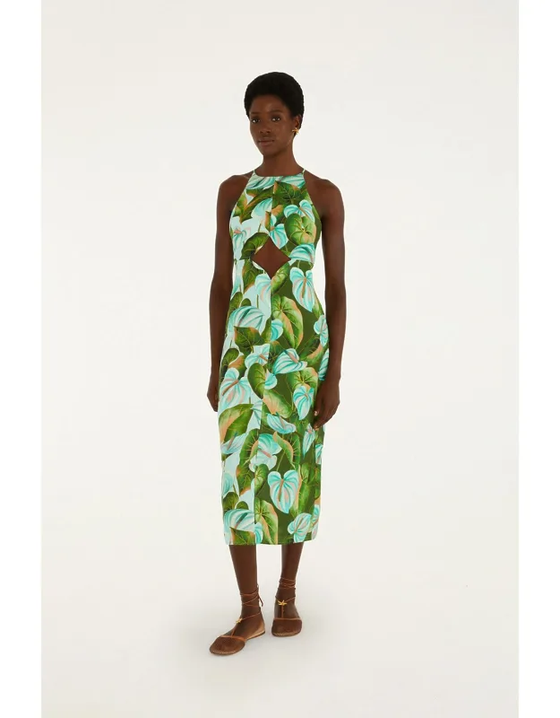 Anthurium Leaves Cut-out Midi Dress