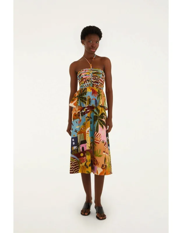 Multicolor Tropical Painting Midi Dress