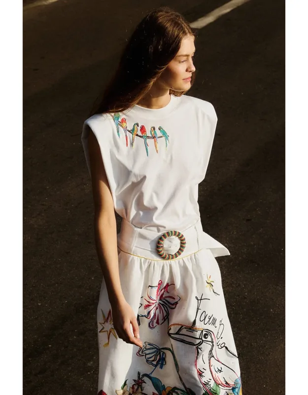 Off-white Birds On Branch Embroidered Organic Cotton T-shirt