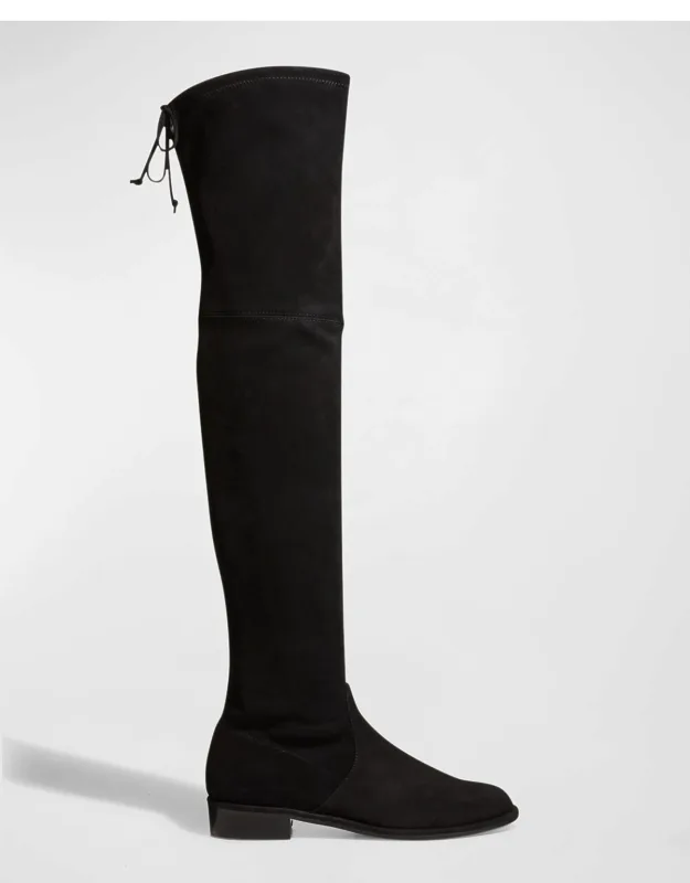 Over-the-knee Boot With Leather Tie And Tread Rubber Sole
