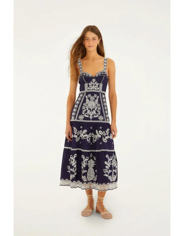 Embroidered Organic Cotton Midi Dress