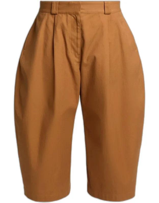 Pleated Barrel-leg Ankle Bermuda Pants