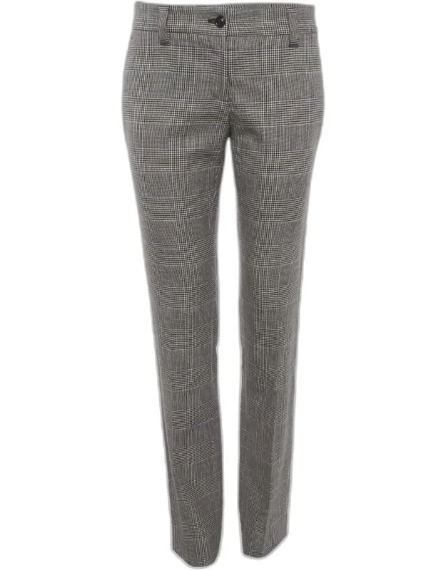 Houndstooth Wool Blend Straight Fit Trousers
