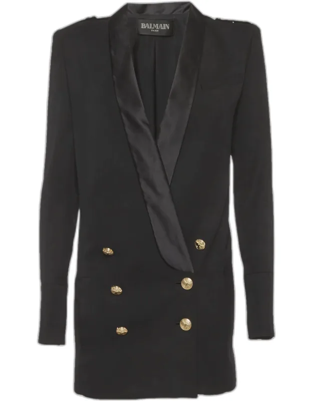 Wool Blend Double Breasted Blazer Mini Dress