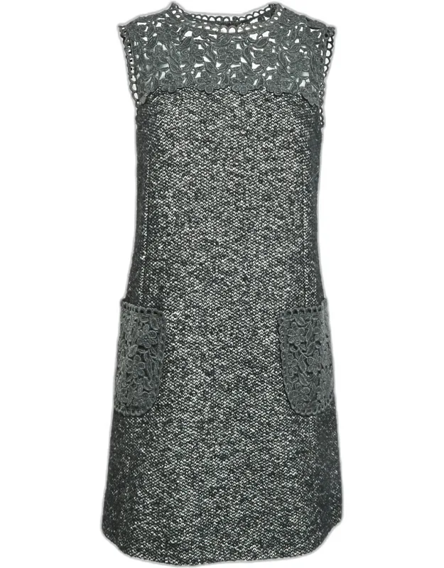 Lace Wool Blend Zip Up Mini Dress