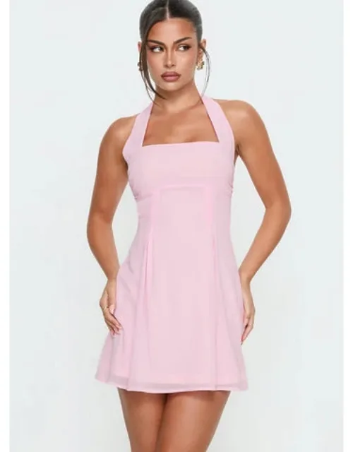 Halter Mini Dress With Side Bust Ruching And Open Back