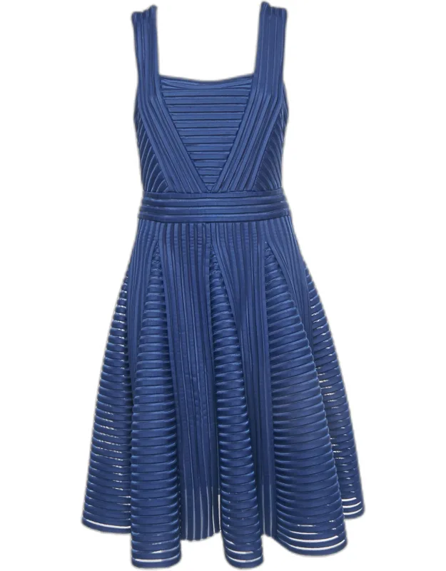 Striped Jersey & Mesh Sleeveless Mini Dress