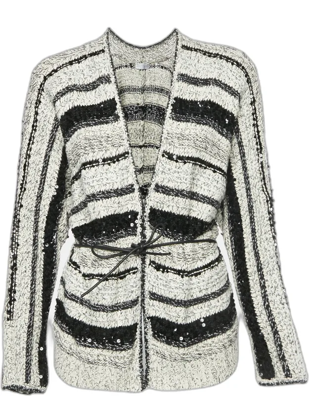 Striped Knit Sequin Detail Cardigan
