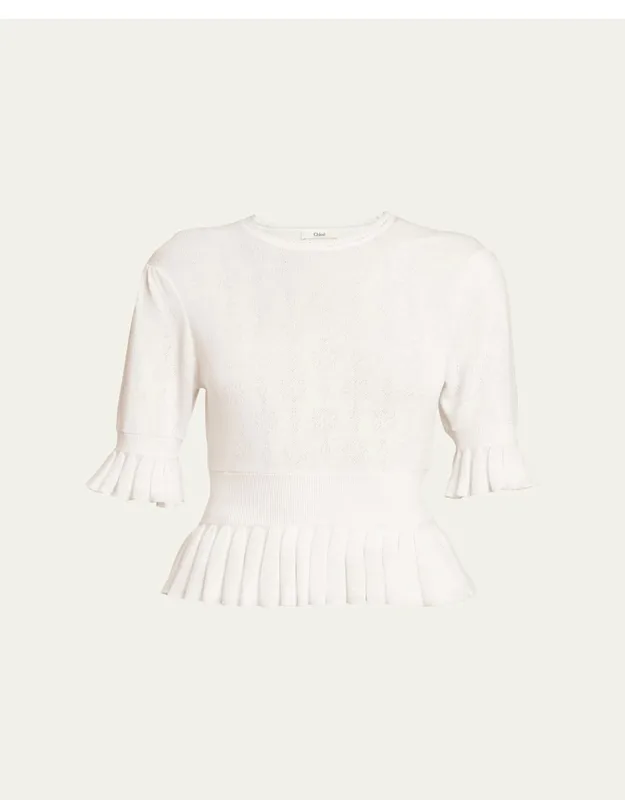Pointelle Kit Ruffle Crewneck Sweater