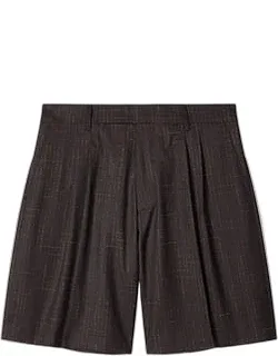 Wool Check Pleated Shorts