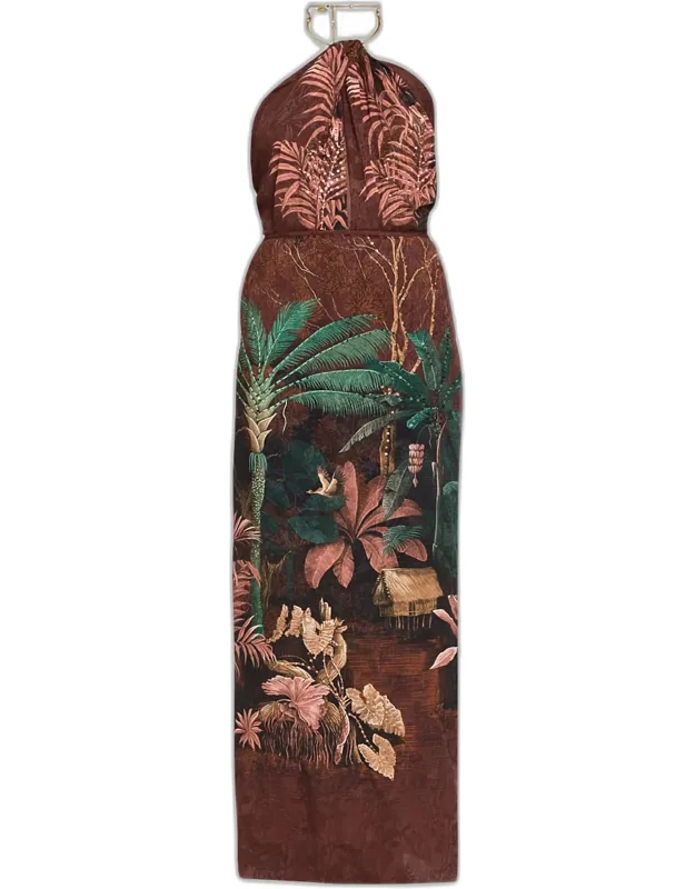 Wild Horizons Twisted Necklace Halter Maxi Dress