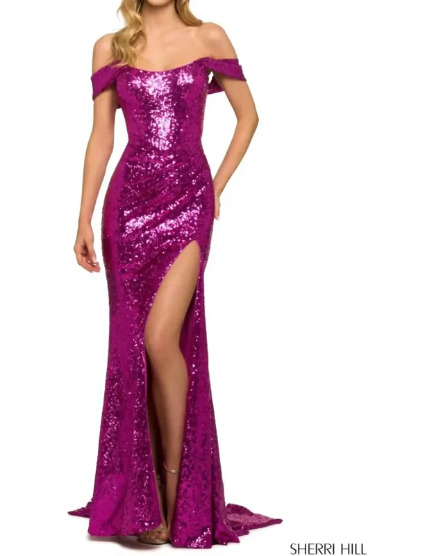 Elegant Off The Shoulder High Slit Dress