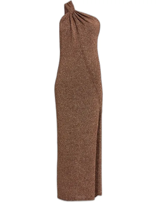 Mimi Metallic Asymmetric Midi Dress