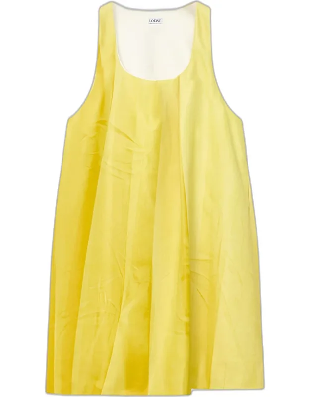 Pleated Leather Mini Shift Dress