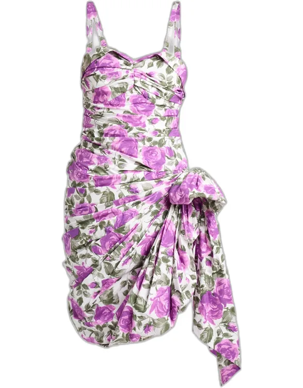 Ruched Floral Cotton Bow Dress