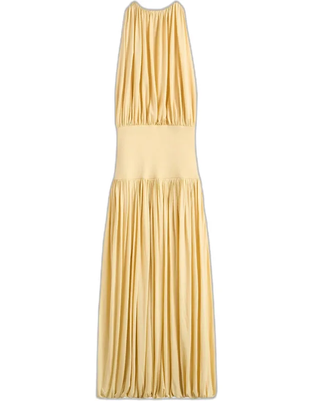 Soft Gathered Halter Midi Bubble Dress