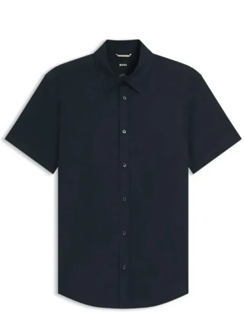 Slim-fit Shirt In Stretch Linen, Cooling Linen Blended With Stretch For Comfort In Movement