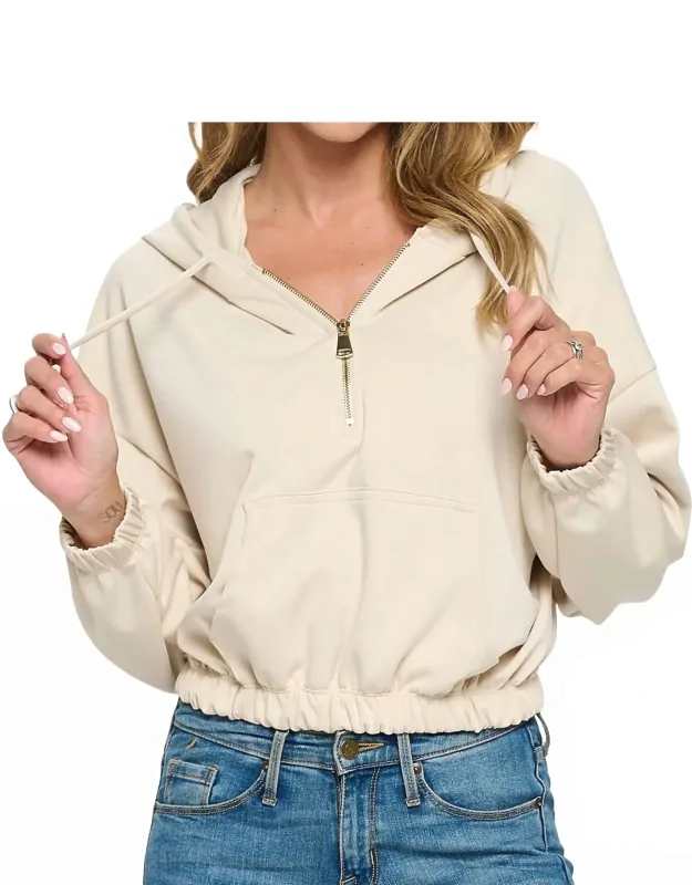 Cropped Long Sleeve Hoodie With Zipper