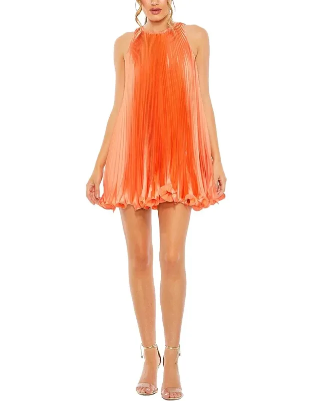 Pleated Halter Neck Flowy Mini Dress