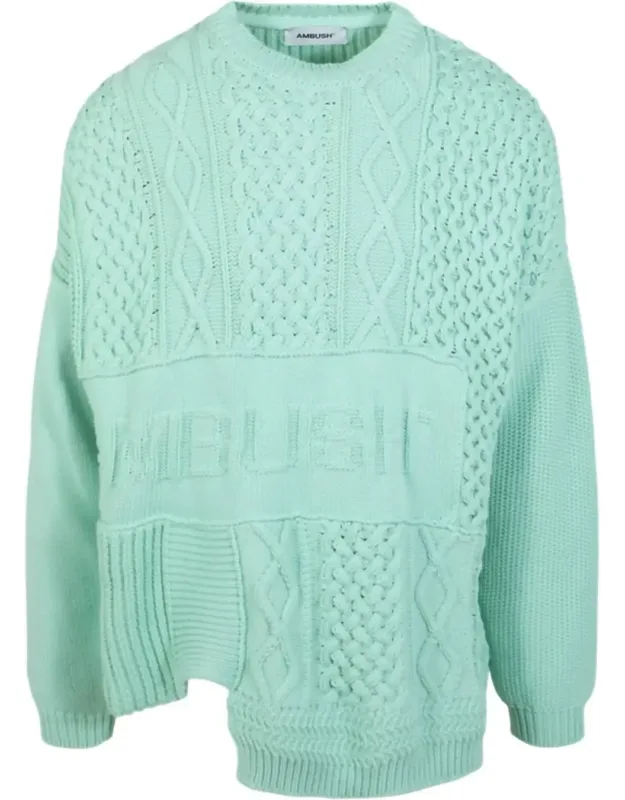 Patchwork Knit Crewneck Sweater