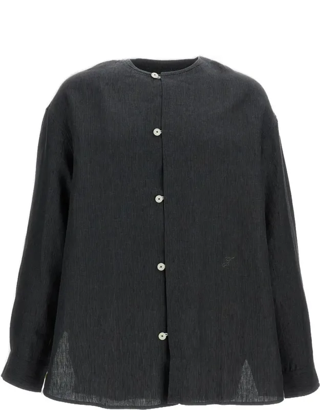 Pastro Linen Shirt With Long Sleeves And Curved Hem