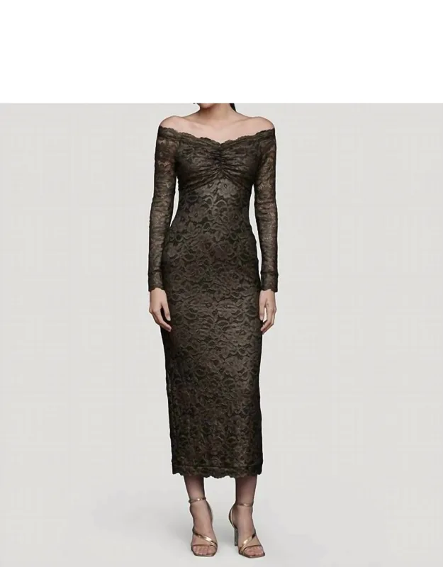 Metallic Lace Off-shoulder Sheath Dress