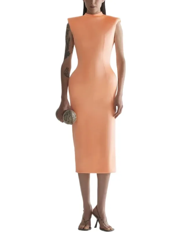 Sculptural Shoulder Midi Dress