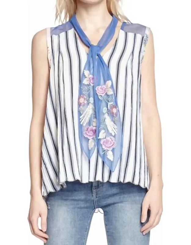 Sleeveless Sequin Embroidered Mesh Neck Tie Top