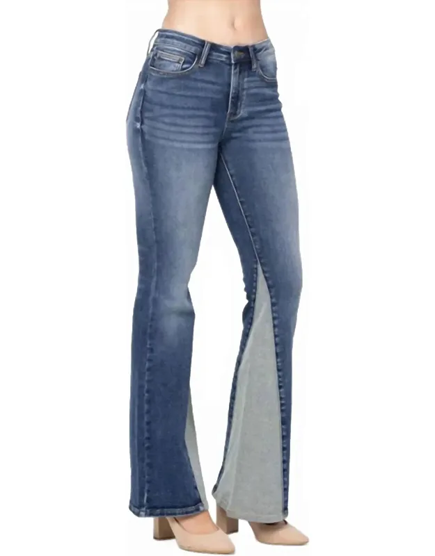 Mid Rise Inseam Panel Flare Jeans