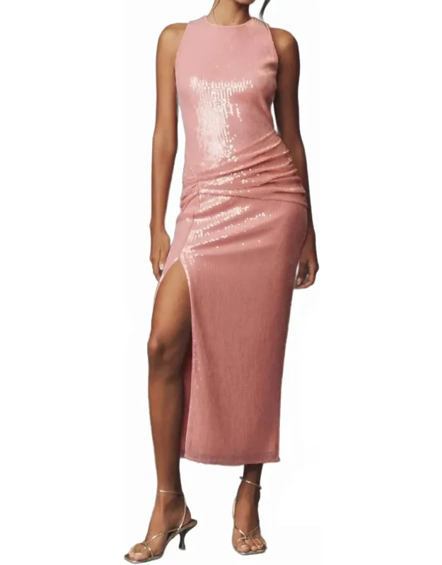 Sequin Ruched Midi Dress
