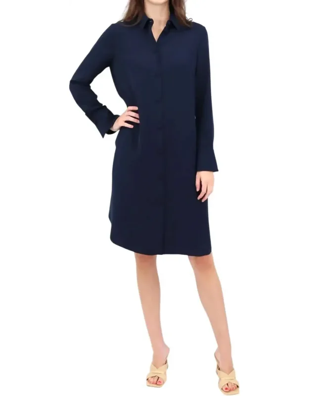 Lustrous Crepe Tailored Shirt Dress