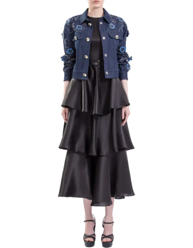 Denim Jacket And Ruffled Dress
