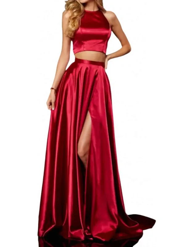 Slit Skirt Two-piece Long Party Dress
