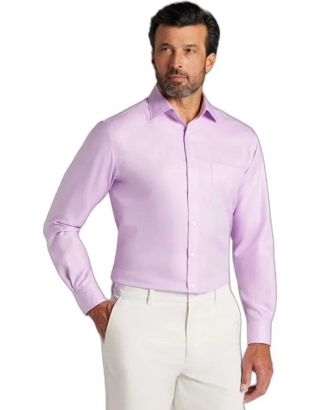 Reserve Collection Tailored Fit Spread Collar Herringbone Dress Shirt
