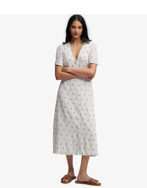 Printed Button Short Sleeve Midi Tea Dress
