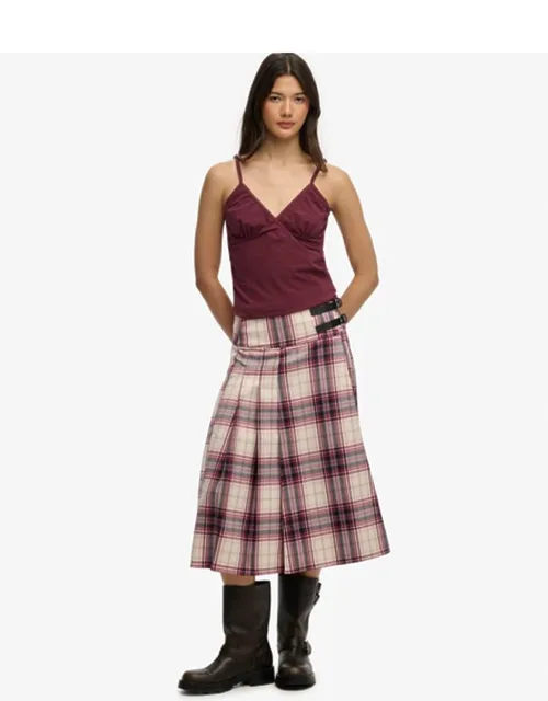 Check Pleated Midi Skirt