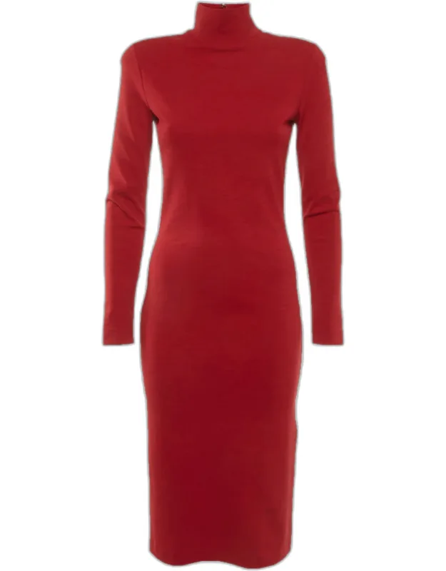 Stretch Knit Turtleneck Midi Dress