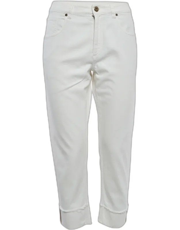 White Denim Cropped Raw Edge Jeans