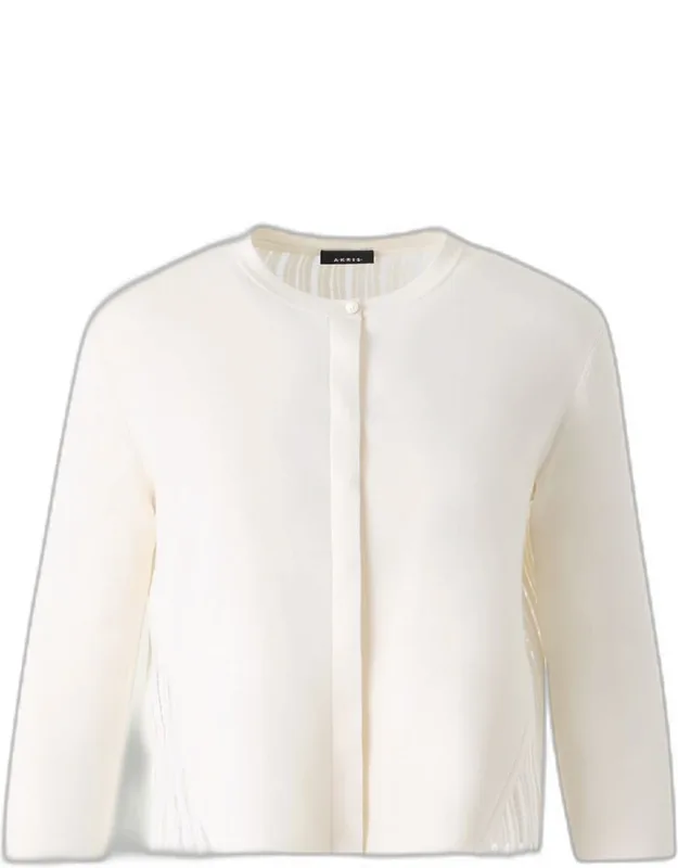 Wave Guipure Silk Knit Crewneck Cardigan