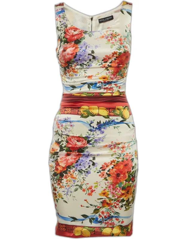 Floral Print Silk Blend Ruched Mini Dress