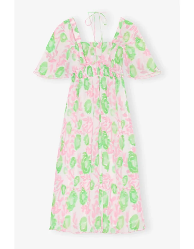 Pleated Georgette Midi Smock Dress