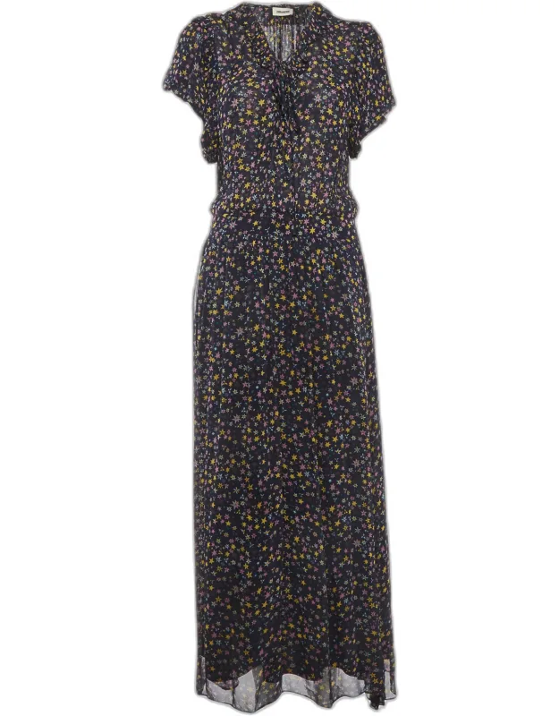 Rainy Crinkle Print Chiffon Maxi Dress