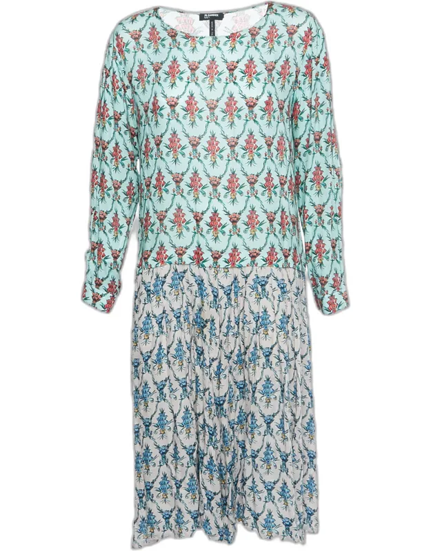 Multicolour Crepe Floral Print Pleated Midi Dress
