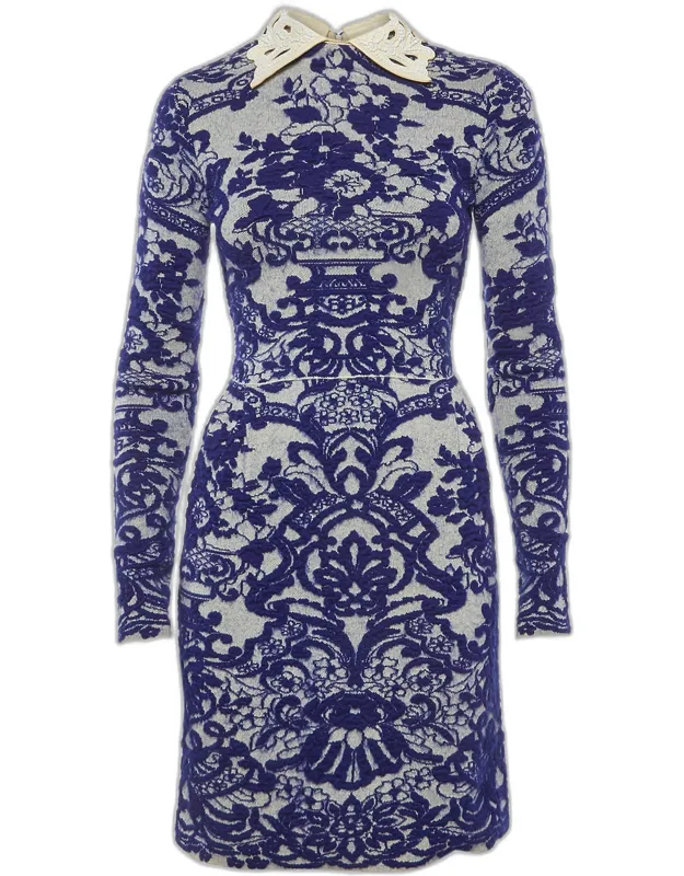 Jacquard And Leather Collar Mini Dress