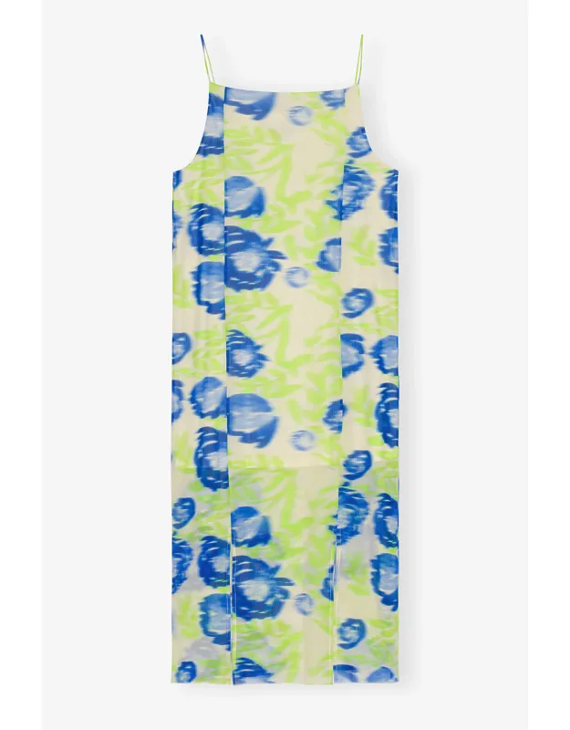 Printed Mesh Slip Dress