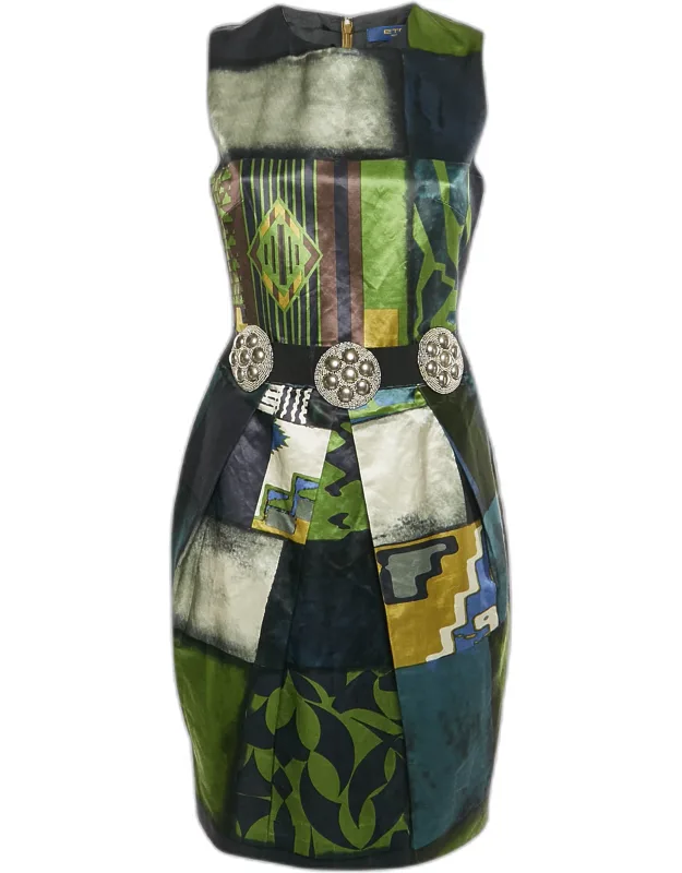 Multicolour Abstract Print Satin Sleeveless Mini Dress