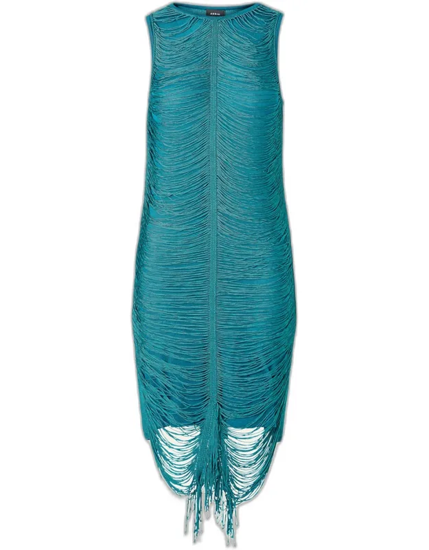 Sleeveless Silk Knit Midi Sheath Dress